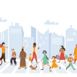 people on street banner