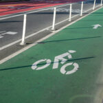 Designated,Green,Bike,Lane,On,A,Busy,Urban,,City,Street