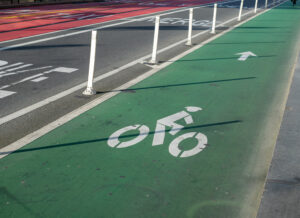 Designated,Green,Bike,Lane,On,A,Busy,Urban,,City,Street