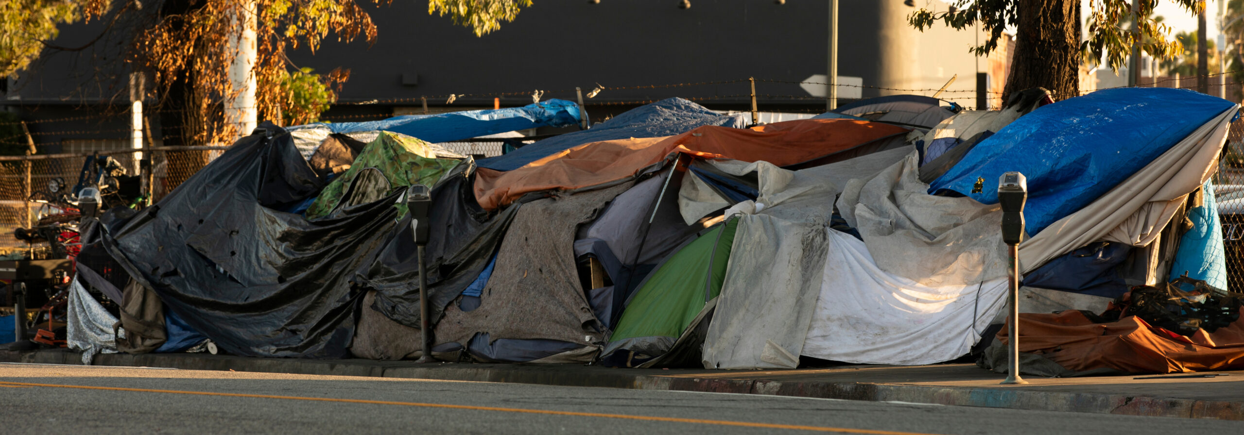 A,Homeless,Encampment,Sits,On,A,Street,In,Downtown,Los