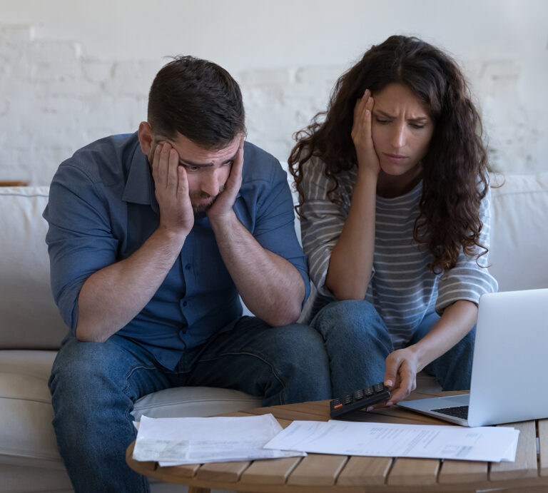 Concerned,Upset,Millennial,Couple,Counting,Overspent,Budget,,Doing,Paperwork,,Thinking