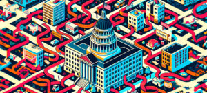 Flat,Design,Vector style,Image,Of,California,City,Red,Tape,Bureaucracy