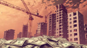 dgbeig housing construction on top of piles of money