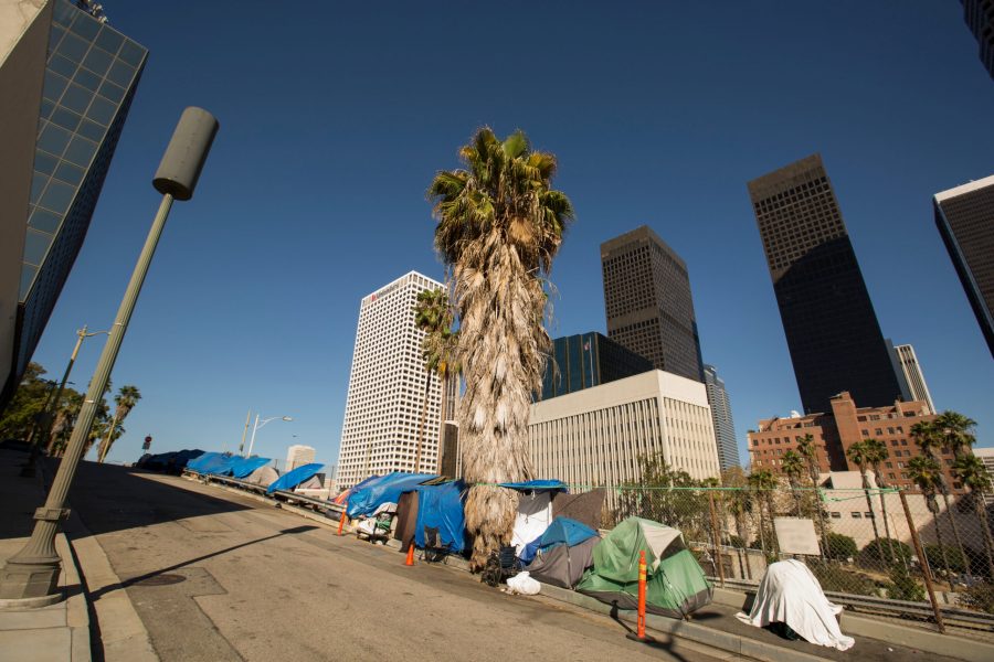 A,Homeless,Encampment,Next,To,A,Downtown,Los,Angeles,Freeway.